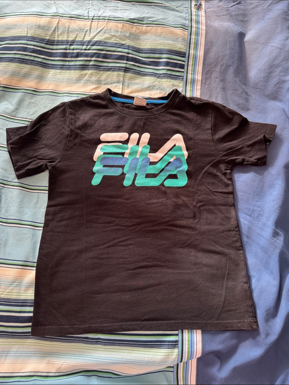 Fila Black Tee with Teal Gradient Logo